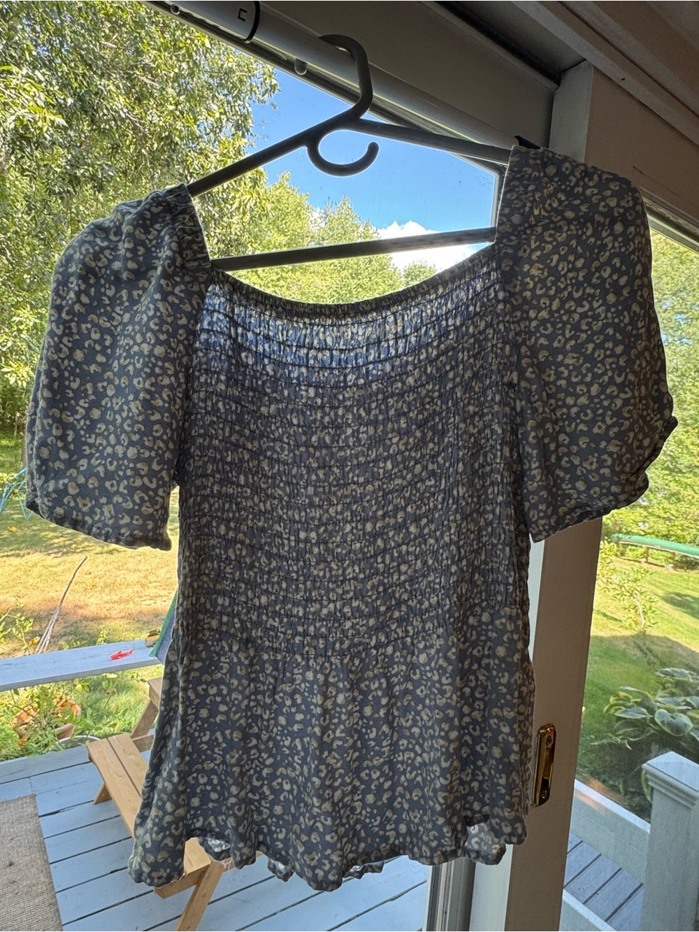 Smocked Blue dainty animal print Women's Top